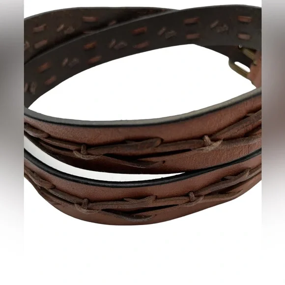 Vintage Brown Leather Belt Men XL 44/110 Western Style Hand Stitched Design Boho - Picture 12 of 12